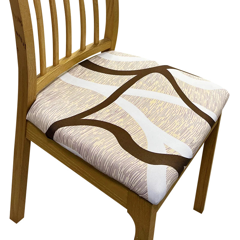 Chair Cover Brown White Beige Lines Print Stretch Seat For Dining Kitchen Slipcovers