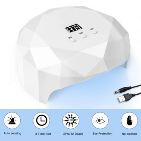 36W Uv Led Nail Dryers Lamp Gel Polish Light Machine Lcd Display Smart Tools White