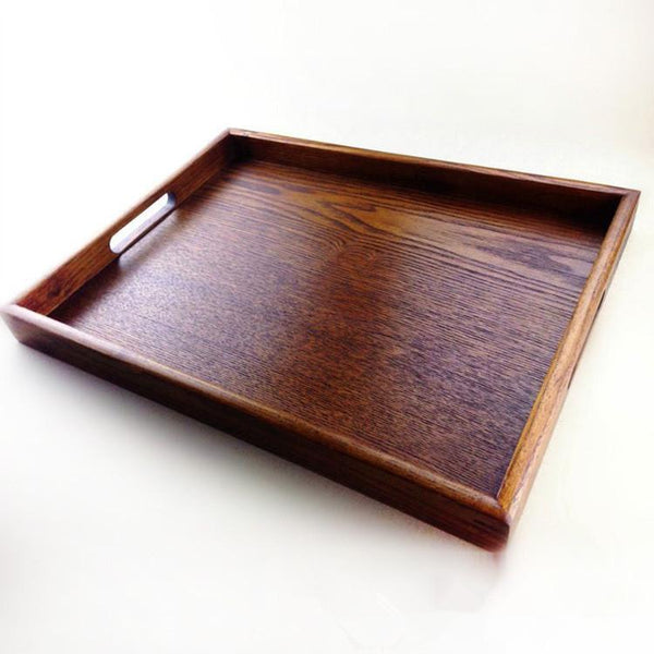 Japanese Style Rectangular Black Or Brown Wooden Tray Serveware