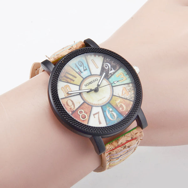 Veile Studios Casual Patchwork Leather Women Quartz Wrist Watch Watches