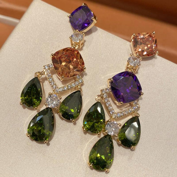 Veile Studios Droplet Pendant Sparkling Crystal Baroque Long Colour Block Earrings