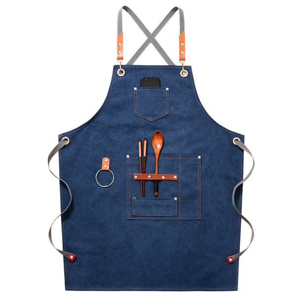 Apron Denim Canvas Cafe Barber Restaurant Unisex Workwear Custom Logo Restaurant Aprons