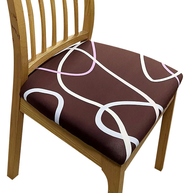Chair Cover Dark Brown White Wave Lines Print Stretch Seat For Dining Kitchen Slipcovers
