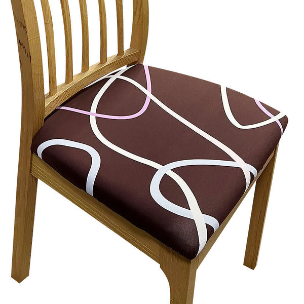 Chair Cover Dark Brown White Wave Lines Print Stretch Seat For Dining Kitchen Slipcovers