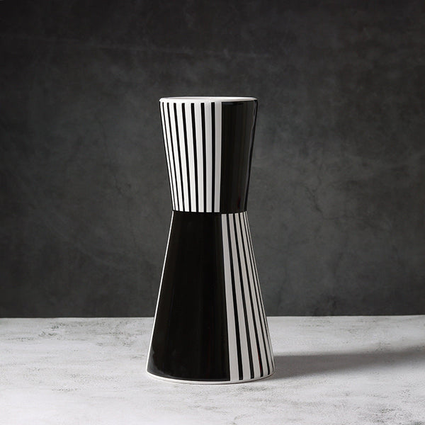Geometric Black White Striped Ceramic Vase Decor Vases