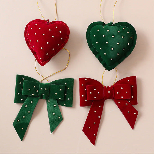 Christmas Tree Decorations With Cotton Filled Heart And Bow Festive Holiday Ornament For Window Display Seasonal Decorations