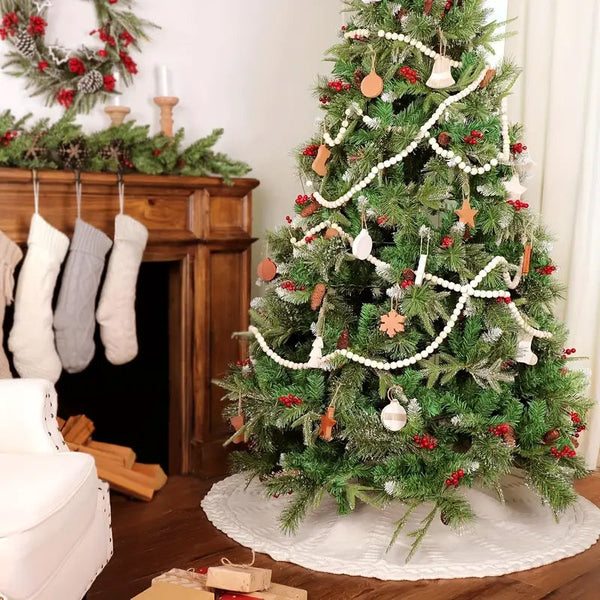 Knitted Christmas Tree Skirt Milk White Retro Xmas Collar For Holiday Home Decor Seasonal Decorations