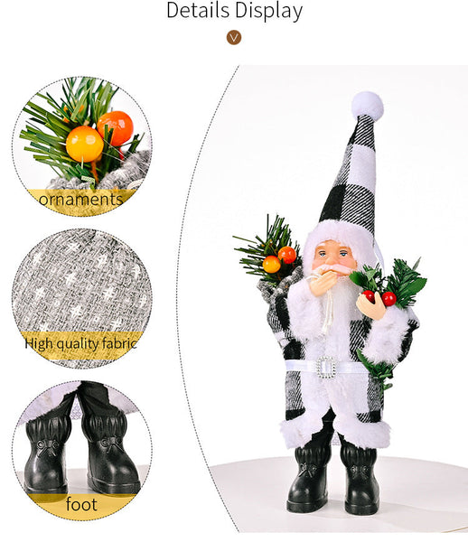 Christmas Decoration Resin Santa Claus Figurine Plaid Cloth Ornament Seasonal Decorations