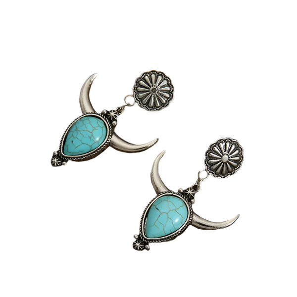 Artificial Turquoise Alloy Cow Head Earrings