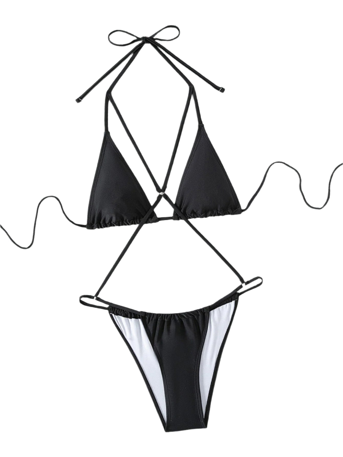 Jumpsuit Womens Backless Chest Strap Cross Bikini  Black Swimwear