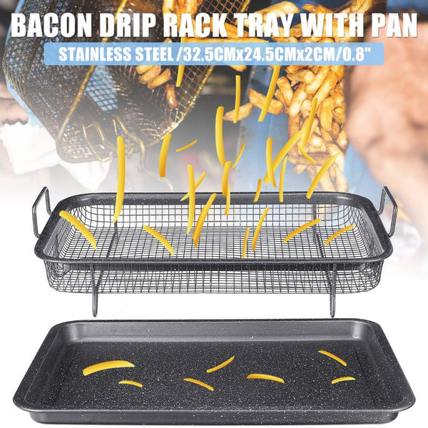 Black Non Stick Mesh Pan Oven Baking Grill Tray Basket Barbecue Accessories