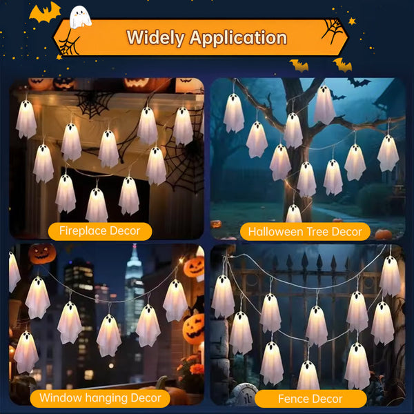 Halloween Ghost Lights 8 Mode Waterproof String For Indoor/Outdoor Party Haunted House Fireplace Porch Seasonal Decorations