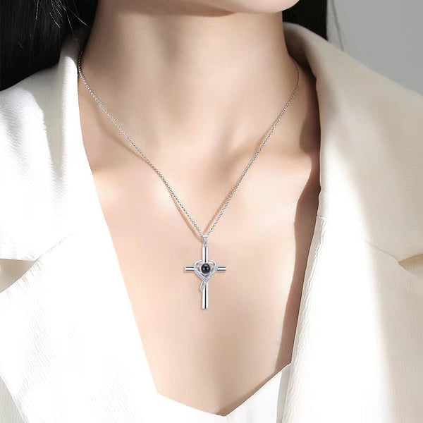 Veile Studios Languages I Love You Projection Necklace Pendant Cross Memorial Jewelry For Women Necklaces & Pendants