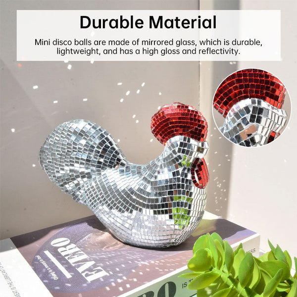 Ornamental Chicken Sculpture With Mirror Tiles Figurines