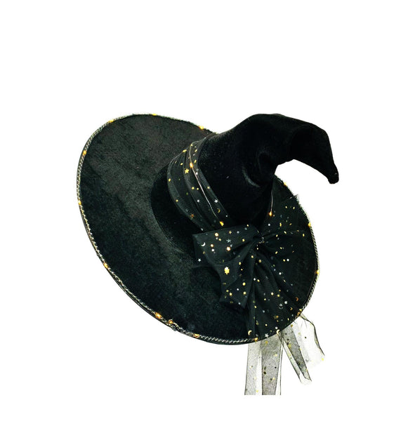 Halloween Wrinkled Witch Hat Party With Lights Black Velvet Makeup Props Hats