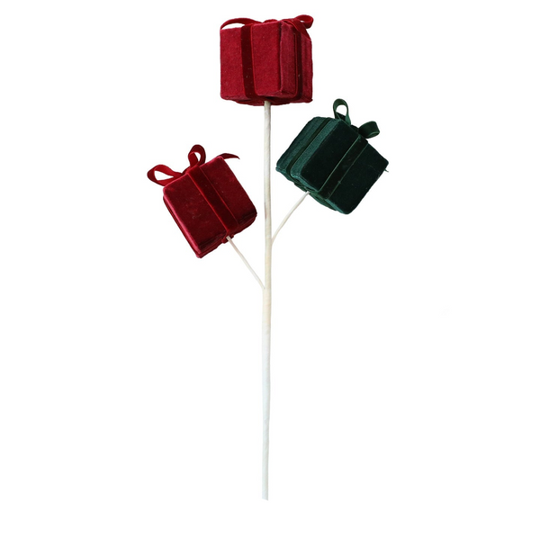 Christmas Decoration With Red And Green Faux Fur Curly Flowers Branches Ornament For Tree Gift Box Seasonal Decorations