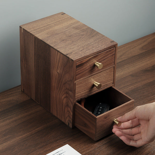 Solid Wood Drawer Desktop Storage Box Black Walnut Small Wooden Cabinet Storage Boxes