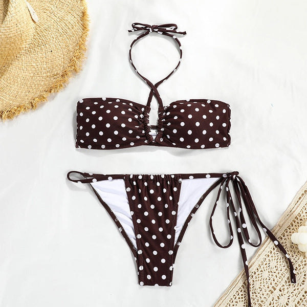 Solid Color Separated Bikini Women's Tube Top With Strap Swimwear