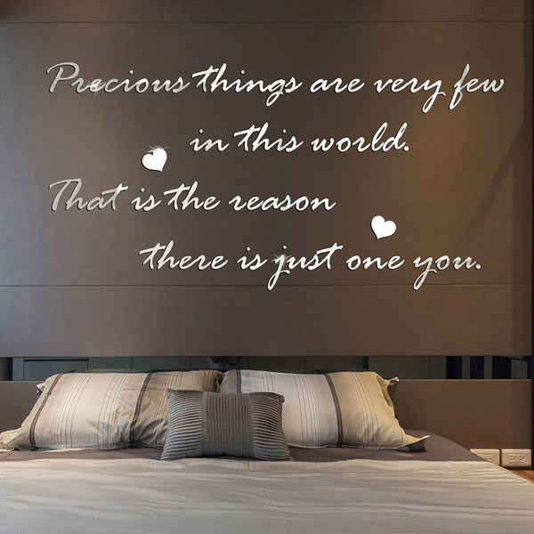 Precious English Letter Acrylic Mirror Surface Sticker Literary Sentence Background Wall Decoration Self Adhesive 3D Wall Decals & Stickers