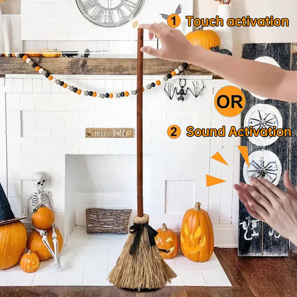 Halloween Floating Witch Broom Haunted Dancing With Ghost Sound Spooky Festive Decor For Home Seasonal Decorations