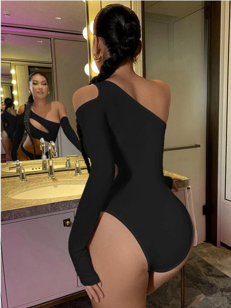 Long Sleeve Crop Top  Spicy Girl Solid Color Slim Off Shoulder Women's Jumpsuit Fitted Thin Jumpsuits Rompers & Playsuits