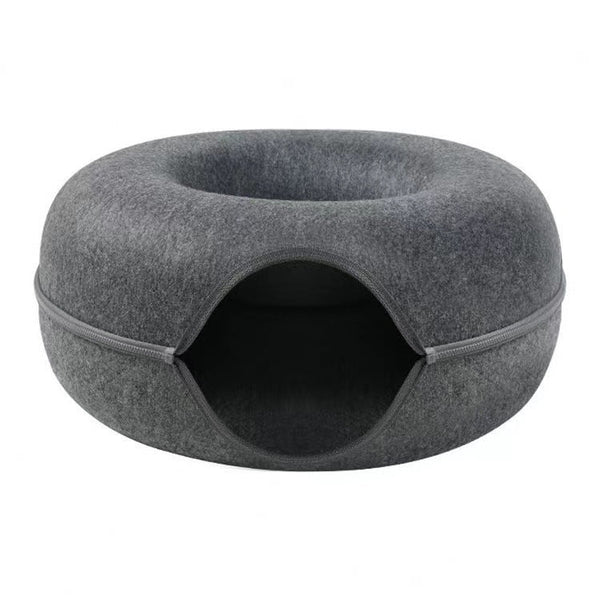Felt Donut Cat Bed With Zipper Tunnel And Toy Double Layer Pet For Cats Pet Beds