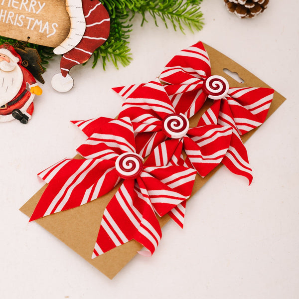Christmas Bow Tree Ornament Red And White Stripe Candy Window Decoration Seasonal Decorations