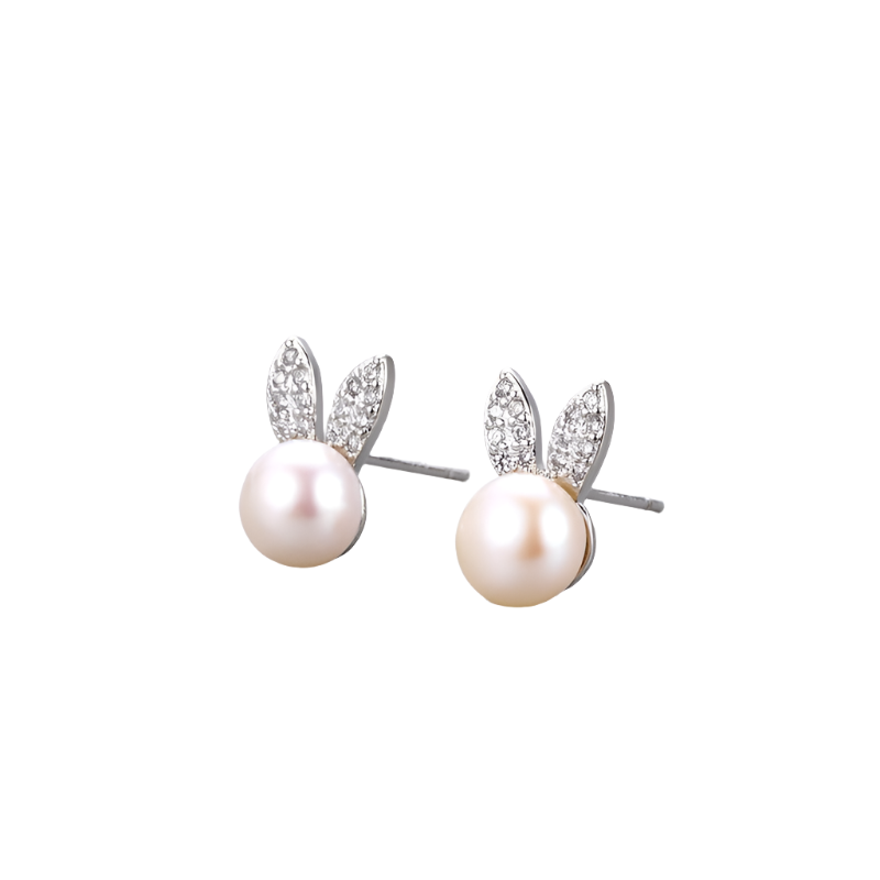 Veile Studios Cute Little Rabbit Girl Zircon Pearl Fashionable Stylish Accessories Earrings