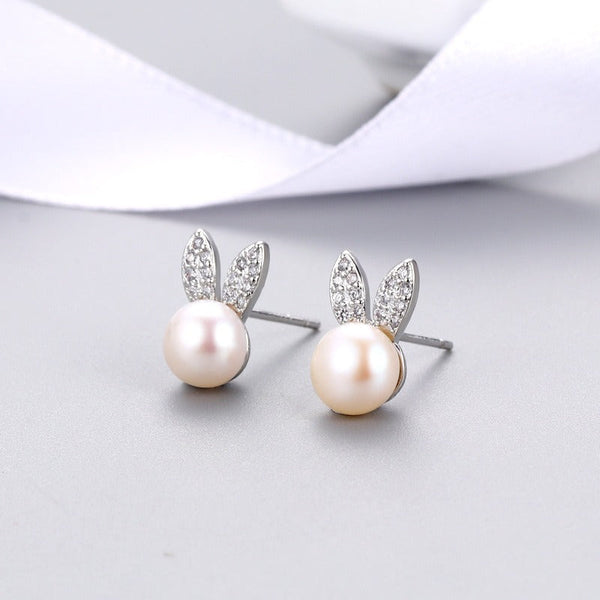 Veile Studios Cute Little Rabbit Girl Zircon Pearl Fashionable Stylish Accessories Earrings