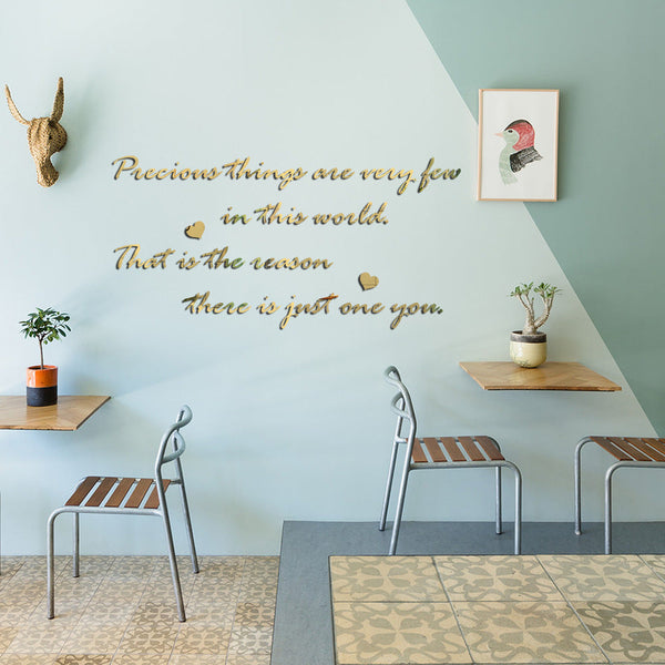 Precious English Letter Acrylic Mirror Surface Sticker Literary Sentence Background Wall Decoration Self Adhesive 3D Wall Decals & Stickers