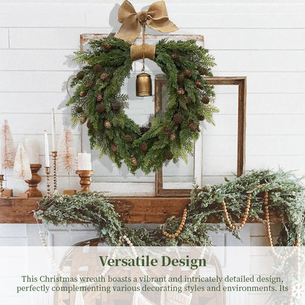 Classic Natural Pine Cone Wreath Festive Christmas Door Hanging With Bells Seasonal Decorations