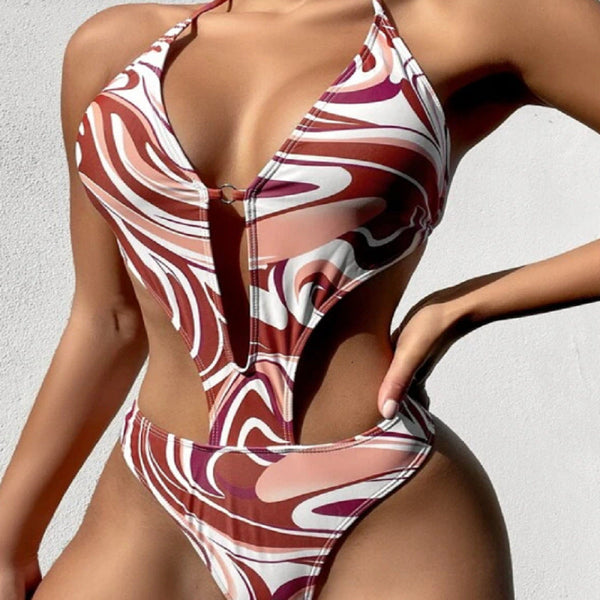 One Piece Printed Swimsuit Bikini Strap Swimwear