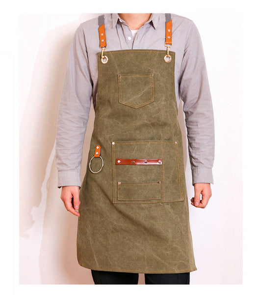 Apron Denim Canvas Cafe Barber Restaurant Unisex Workwear Custom Logo Restaurant Aprons