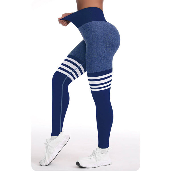 Tight Fit High Waisted Sports Fitness Womens Yoga Seamless Striped Hip Lifting Pants