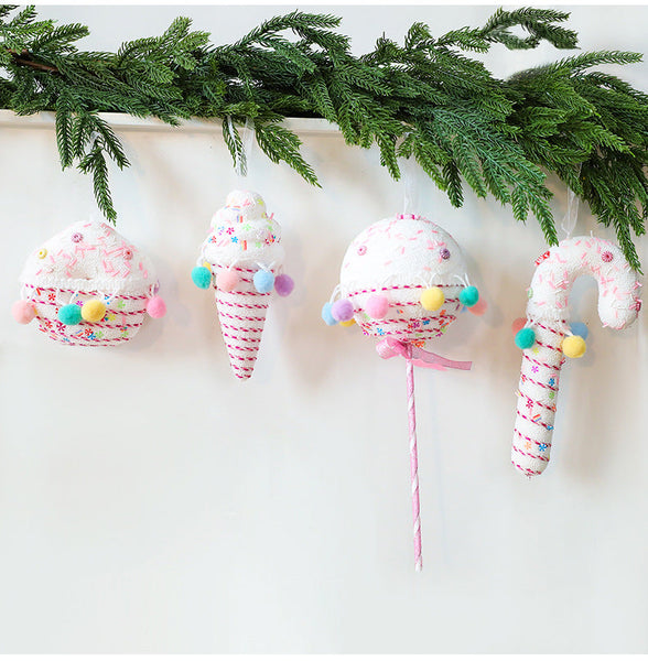 Saint Yuan New Christmas Macaron Foam Hanging Decor Ice Cream Candy Tree Decoration Home Window Display Ornament Seasonal Decorations