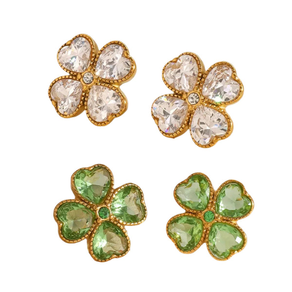 Veile Studios Stainless Steel Zircon Lucky Clover Earrings