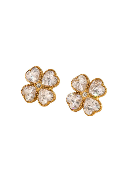 Veile Studios Stainless Steel Zircon Lucky Clover Earrings