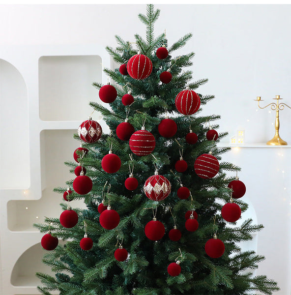 Saint Yuan Velvet Christmas Ball Set Flocked Painted Tree Ornaments Window Hanging Decorations Seasonal Decorations