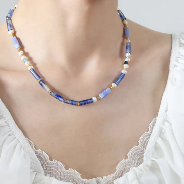 Freshwater Pearl Titanium Steel Geometric Bead Necklace Necklaces & Pendants