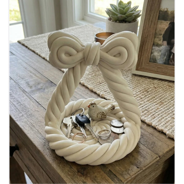 3D Printed Charming Bow Jewelry Tray Twisted Hemp Rope Storage White Jewellery Holders & Organisers
