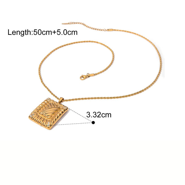 Veile Studios Stainless Steel Inlaid Rhinestone Rectangle Shape Pendant Necklace Necklaces & Pendants