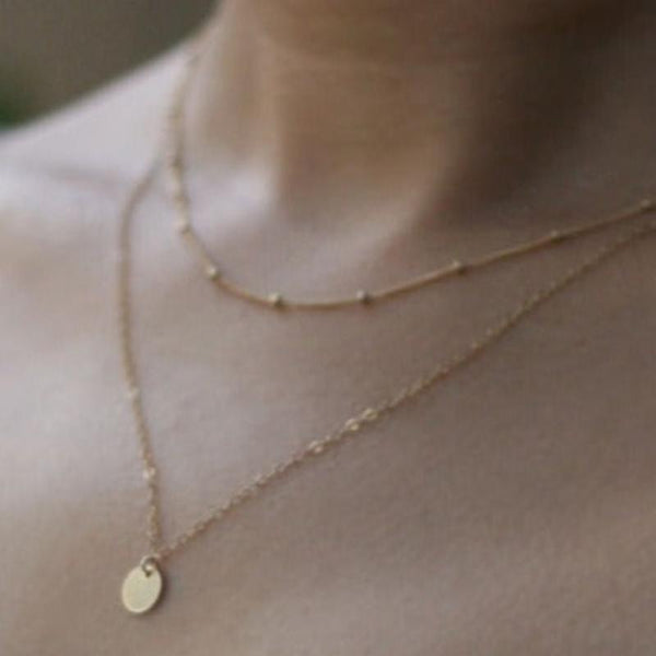 Veile Studios Double Layer Copper Bead Sequin Necklace Collarbone Chain Alloy Material Necklaces & Pendants