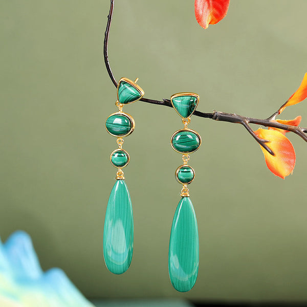 Veile Studios Slender Minimalist Women's Fashion With S925 Silver And Malachite Earrings