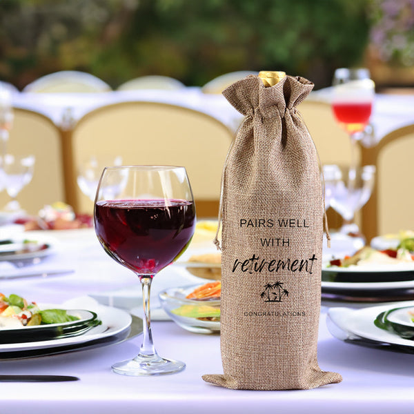Red Wine Bag For Retirement Celebration: Party Packaging Imitation Linen Drawstring Pouch Gift Gift Bags