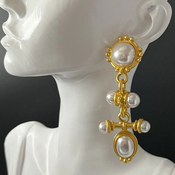 Veile Studios Medieval Long Retro Palace Style Pearl With 925 Silver Needle Earrings