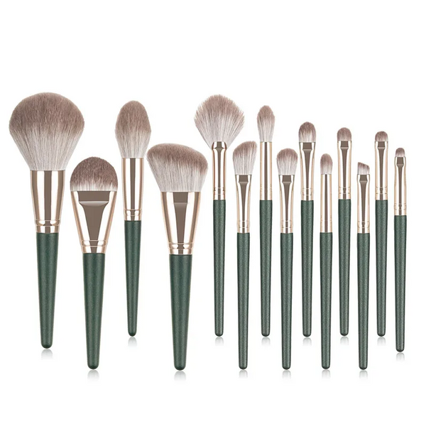 14 Pieces Green Cloud Makeup Cosmetics Tools Set Handle Foundation Brushes