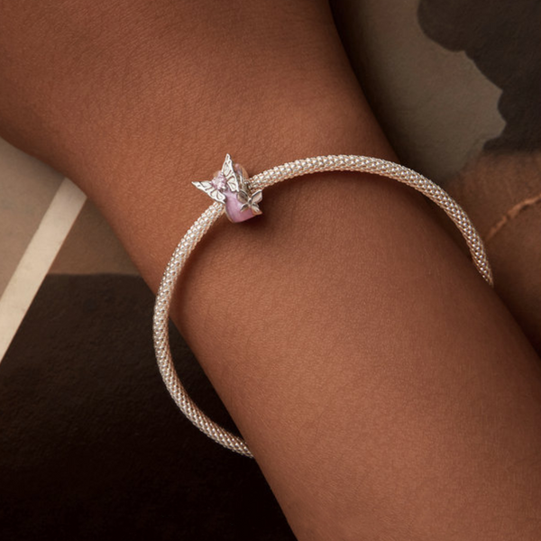 Veile Studios Silver Charm Pink Butterfly Diy Silicone Positioning Bracelet With Beads Bracelets