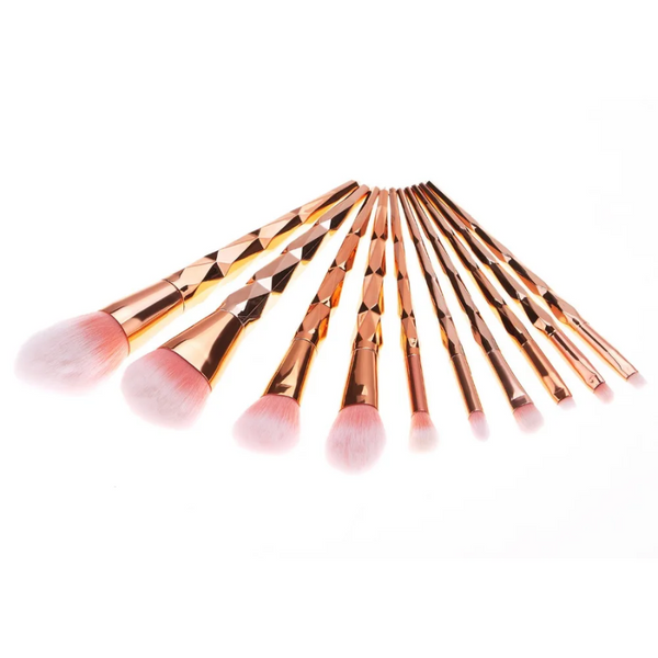 11 Pieces Diamond Rose Gold Makeup Set Mermaid Fishtail Shaped Foundation Brushes