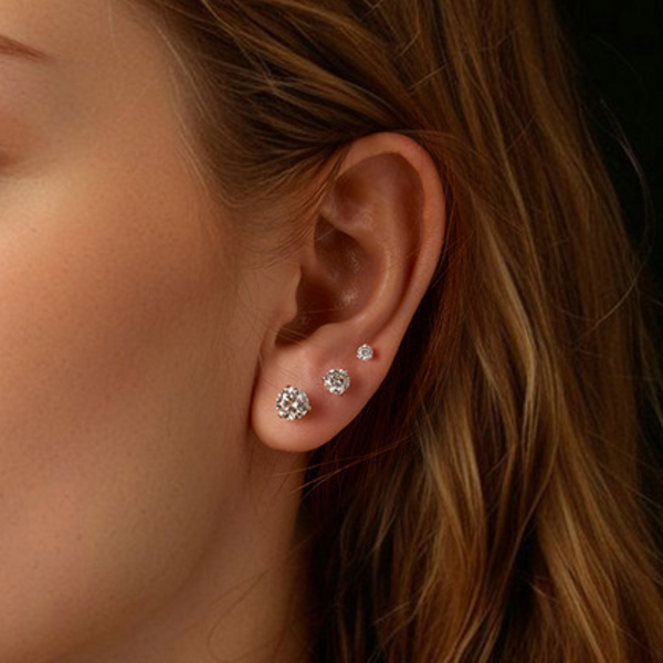 Veile Studios Silver Charm Simple Elegant Sparkling Moissanite Three Claw Design Earrings