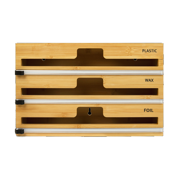 3 Grids Bamboo Food Wrap Dispenser Cutter Foil Cling Film Storage Holder Box Kitchen Racks & Holders